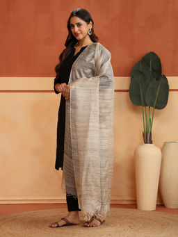 Fabindia - Beige Silk Stripes Hand Woven Dupatta