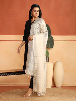 Fabindia - Off White Silk Blend Stripes Woven Dupatta