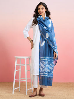 Fabindia - Indigo Cotton Silk Blend Tie and Dye Printed Dupatta