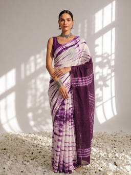 Swtantra - Purple Tie and Dye Printed Cotton Saree
