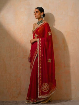 Swtantra - Red Chiffon Embroidered Got Patti Saree