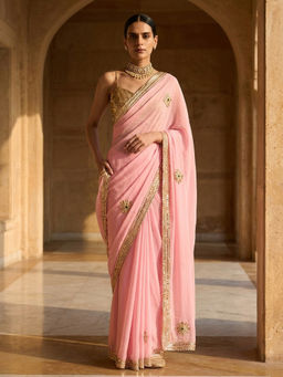 Swtantra - Pink Chiffon Embroidered Got Patti Saree