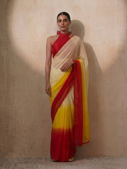 Swtantra - Multi-Color Ombre Printed Chiffon Saree