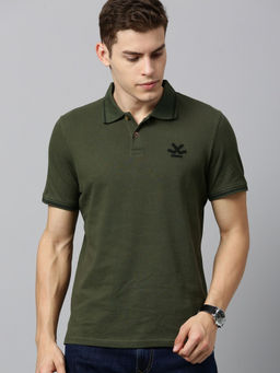 WROGN - Olive Green Solid Cotton Polo T-Shirt