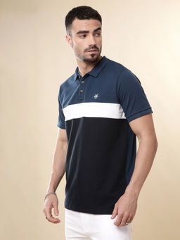 WROGN - Blues Colour-Blocked Polo T-Shirt