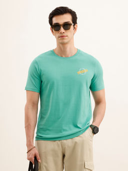WROGN - Slim Fit Placement Printed Green T-Shirt
