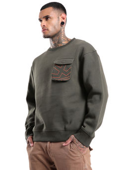 WROGN - Elite Olive Round Neck Oversized Sweatshirt