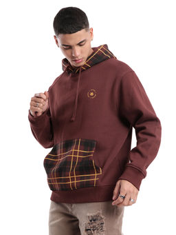 WROGN - Checked Wine Comfort Hoodie Neck Sweatshirt