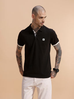 WROGN - Contrast Rib Pique Black Polo T-Shirt
