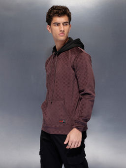 WROGN - Velvet-Finish Check Hoodie Sweatshirt