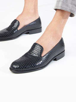 SKO - Men Alfie Black Croc Leather Loafers