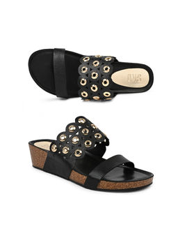 SKO - Women Black Majorca Cork Wedges Sandals