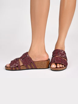 SKO - Women Maroon Malaga Cork Wedges Sandals