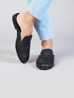 SKO - Men David Black Weave Vegan Leather Mules