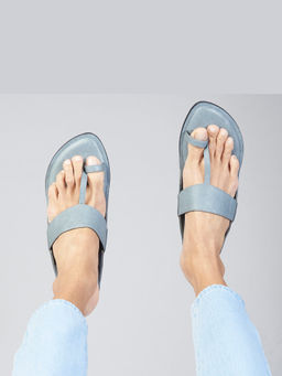 SKO - Men Grey Kolhapuri Vegan Leather Slippers