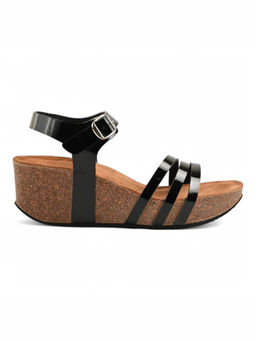 SKO - Women Madrid Black Cork Wedges Sandals