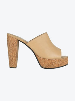 SKO - Nude Cork Platform Mule Heels