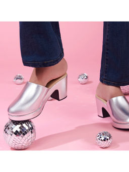 SKO - Marianne Silver Platform Mule Heels
