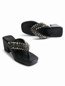 SKO - Nice Studded Black Platform Heels