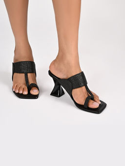 SKO - Kolhapuri Black Raffia Heels