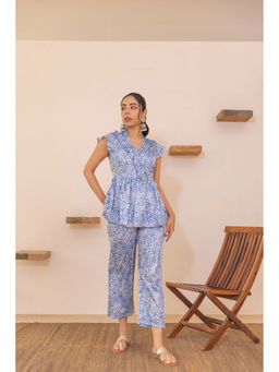 Polago Clothing - Blue Floral Peplum Co-Ord (Set of 2)