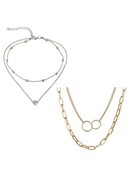 Jewels Galaxy - Jewellery For Women Gold and Silver-Plated Layered Necklace (Set of 2)