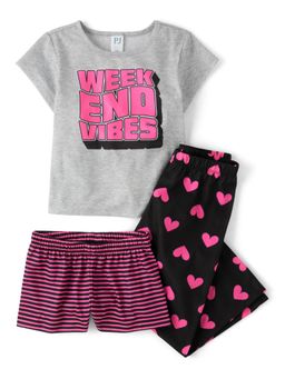 The Children's Place - Girls Weekend Vibes T-Shirt with Shorts & Pyjama (Set of 3)