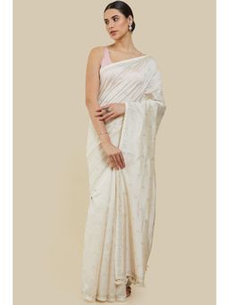 Soch - Women Off White Silk Embellished & Sequined Saree with Unstitched Blouse