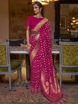 Akhilam - Womens Silk Blend Pink Woven Designer Saree with Unstitched Blouse