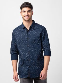 Spykar - Navy Blue Full Sleeves Poplin Shirt For Men