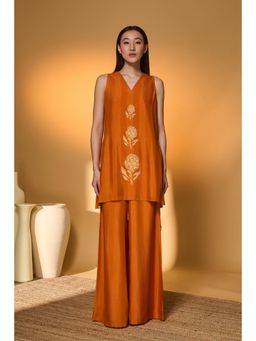 Masaba - Rust Raw Silk Sequined Kurta with Palazzo