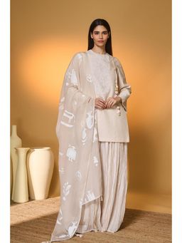 Masaba - Ivory Raw Silk Sequined Kurta with Sharara and Dupatta
