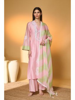 Masaba - Pink Chanderi Lace Work Kurta with Pant and Dupatta