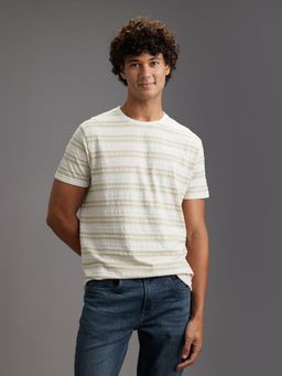 Pepe Jeans - Off White Striped Slim Fit Round Neck T-Shirt