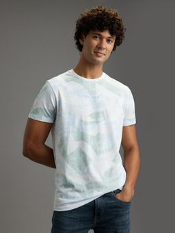 Pepe Jeans - White Abstract Print Slim Fit Round Neck T-Shirt