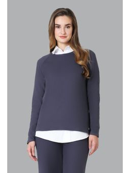 Van Heusen Woman Lingerie and Athleisure - Long Sleeve Brushed Fleece T-Shirt- Grey Stone