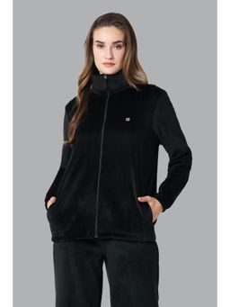 Van Heusen Woman Lingerie and Athleisure - Full Sleeve High Neck Velour Jacket - Black
