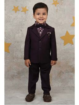 Little Collars - Wine Printed Blazer with Shirt, Trouser, Bow