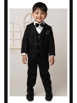Little Collars - Black Self Design Blazer with Jacket and Shirt, Trouser