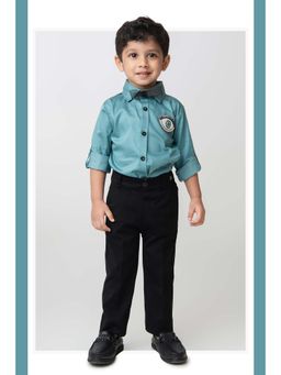 Little Collars - Teal Solid Shirt with Trouser and Bow