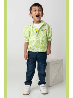 Little Collars - Green Printed T-Shirt with Jeans and Jacket