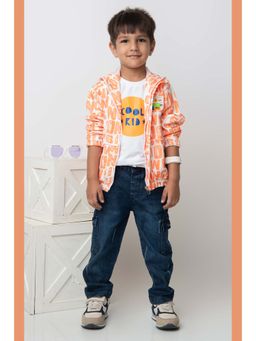 Little Collars - Orange Printed T-Shirt with Jeans and Jacket