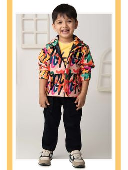 Little Collars - Multi-Color Printed Jacket with T-Shirt with Trouser