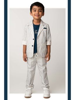 Little Collars - Blue Stripes Blazer with T-Shirt with Trouser