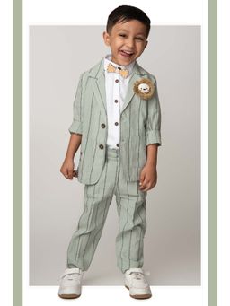 Little Collars - Green Stripes Blazer with Shirt, Trouser, Bow