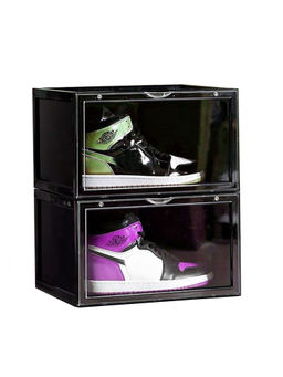 Story@Home - Sneaker Box Plastic Shoe Rack (Black, 2 Shelves)