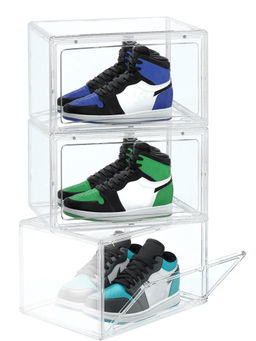 Story@Home - Sneaker Box Plastic Shoe Rack (Transparent, 3 Shelves)