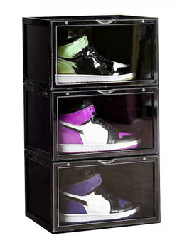 Story@Home - Sneaker Box Plastic Shoe Rack (Black, 3 Shelves)