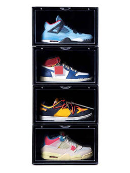 Story@Home - Sneaker Box Plastic Shoe Rack (Black, 4 Shelves)