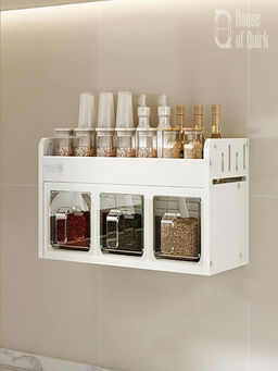 House of Quirk - 3 Slot Organizer Condiment Rack Holder Wall Mounted Organizer Shelf -Cream